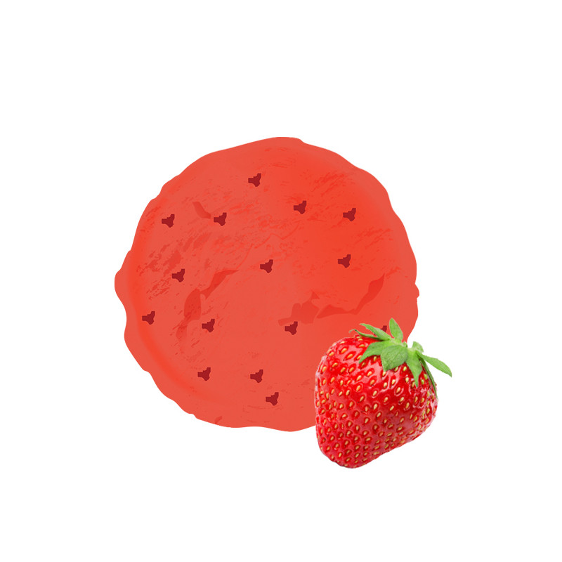 Pot de glace à la fraise avec des morceaux de fraise