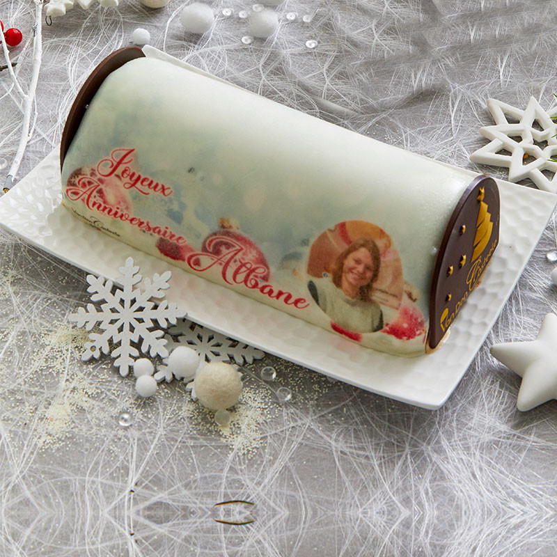 Bûche personnalisée Boules de Noël