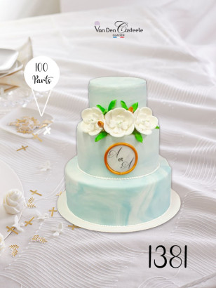 Pièce montée Mariage Fleurs Blanches et Marbré