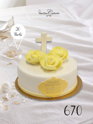 Gâteau Première Communion Roses Jaunes
