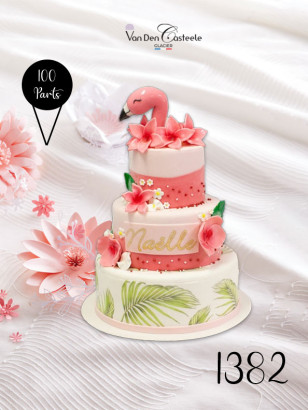 gateau thème flamant rose